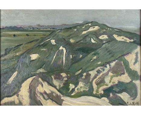 John Riddle (1903-1934) Sandhills at Waxham, Norfolk, signed lower right, 1925, oil on board, 35.5 x 51 cm, frame 43.5 x 59 c