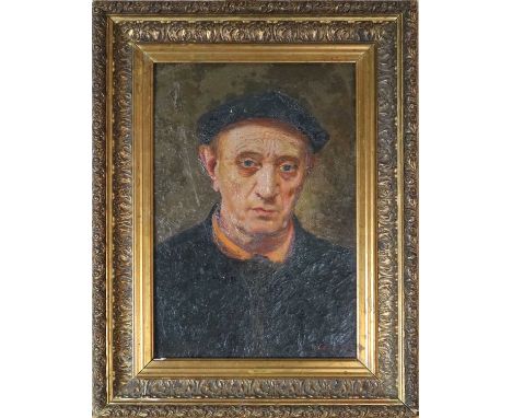Vasili Ivanovich Shukhaev (Russian 1887-1973), Portrait Study of a Man Wearing a Cap, signed lower right, dated '57, oil on b