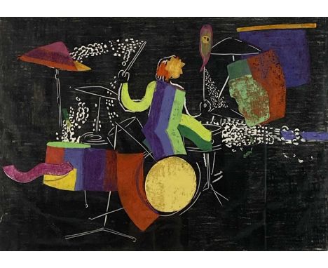 ARR Lill Tschudi (Swiss 1911-2004) Mike's Solo Vibrations, signed and numbered 2/50, linocut in colours, 36 x 50 cm, frame 50