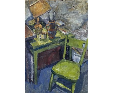 Andrew Wade (20th Century) Table, Chair and Lamp, acrylic and gouache, 55 x 38 cm, frame 76 x 59 cm