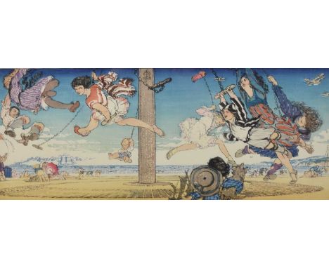 ARR John Edgar Platt (1886-1968) The Giant Stride, signed lower right, 1918, numbered LXXX, woodcut in colours on Japan paper