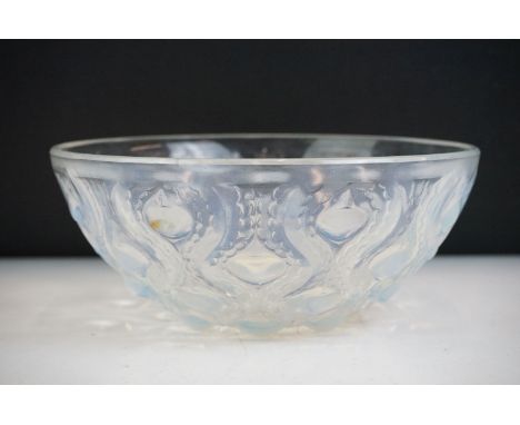 Rene Lalique - 'Bulbes' opalescent moulded glass bowl of circular form with etched 'R. Lalique France' mark (approx 20cm diam