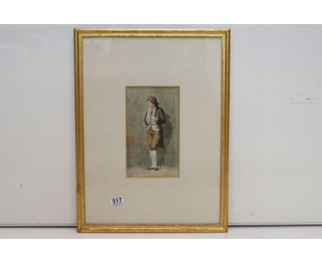 A framed antique watercolour portrait of an 18th century distinguished gentleman 