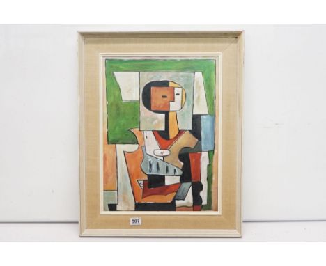 A framed pallet oil painting of a cubist portrait figure study, 53.5 x 40cm, framed 