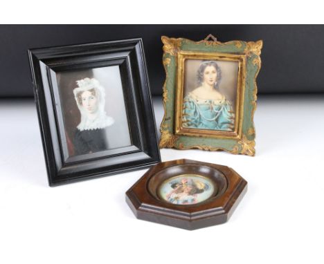 Two 19th century portrait miniatures depicting females, together with a further portrait miniature depicting an early 19th ce