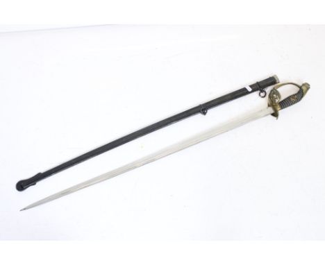 A Prussian model 1899 infantry officers sword, 84cm blade with double fuller, Emperor Wilhelm II cypher, complete with scabba