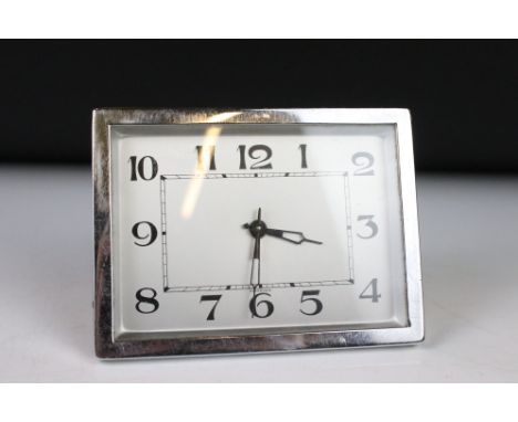Art Deco Mantle Clock in a Chromium Case with easel back, 12cm wide 