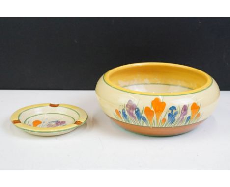 Clarice Cliff for Wilkinson Pottery Bizarre ' Crocus ' pattern Bowl, shape 54, 20cm diameter together with an Ashtray in the 