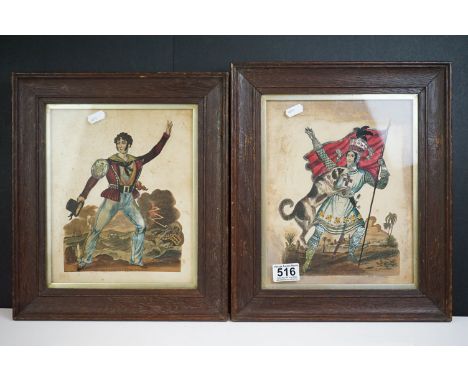 Pair of Victorian tinsel print pictures, 'Mr Wood as Conrade Marquis of Montserrat' and 'Mr Braham as Tom Tug', 25 x 20cm 