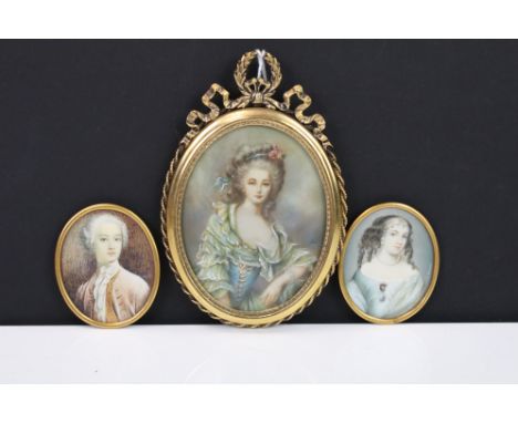 Three late 19th / early 20th century portrait miniatures to include a miniature of a 19th century female signed A Cooper?, a 