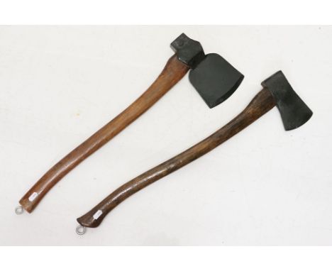 An axe, impressed 'ENGLAND' and 'EAGLE EDGE TOOL CO', 67cm long and another axe, impressed '4 lbs', 66cm long 