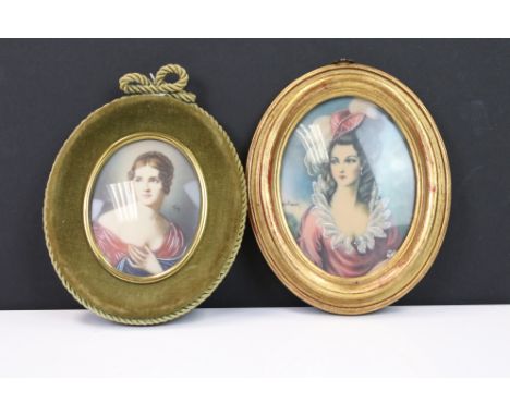 Late 19th / early 20th century English School portrait miniature of a young lady (signed Ruby?, 8.5cm x 6.5cm), plus an overp