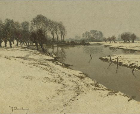 CLARENBACH, MAX1880 Neuss - 1952 Wittlaer/DüsseldorfTitel: Winter an der Erft. Technik: Öl auf Holz. Maße: 33 x 41cm. Bezeich