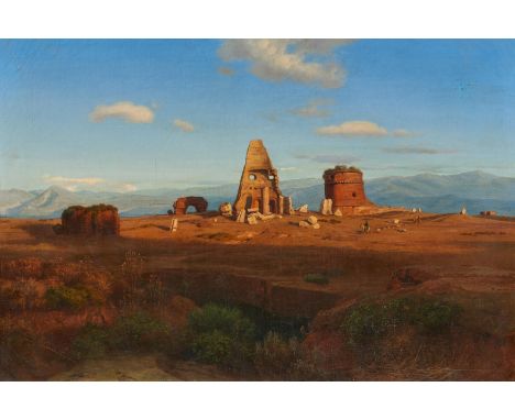 KRAUSE, ROBERT1813 St. Petersburg - 1885 MünchenTitel: Landschaft bei Rom mit dem Tor de' Schiavi. Technik: Öl auf Leinwand. 