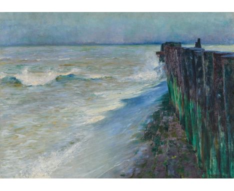 SCHLICHTING, MAX1866 Sagan - 1937 Bad TölzTitel: Brandung an der Belgischen Küste. Technik: Öl auf Leinwand. Maße: 80 x 110cm