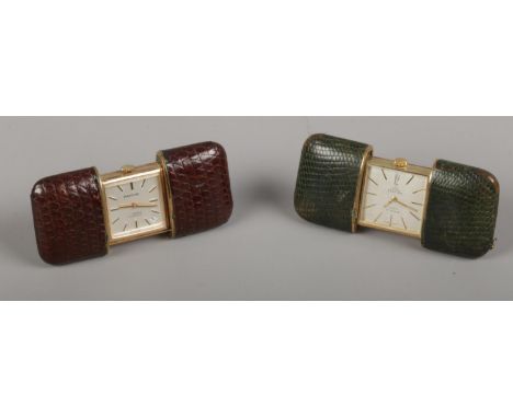 Two manual purse watches in leather case to include yellow metal Mappin example etc.  