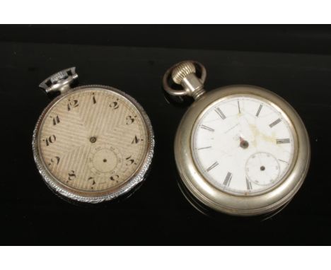 A Waterbury pocket watch with enamel dial and another.  Spares or repair.