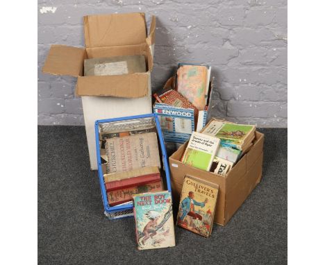 Four boxes of manly vintage children's books,  The Boy next door Enid Blyton, Danesbury House Mrs Henry Wood, Gulliver's Trav