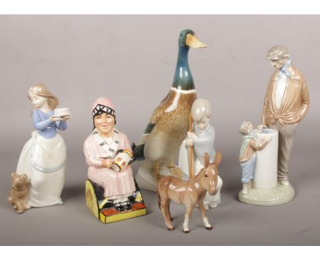 A group of ceramic figures, to include Kevin Francis "Little Clarice", Nao, Beswick etc.  Lladro figure repaired.