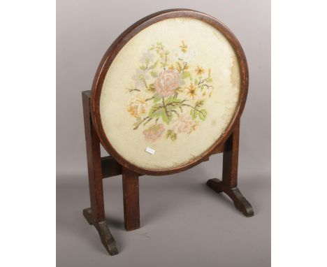 A mahogany drop leaf side table with tapestry in lay top (approx 42cm height 43cm wide)  