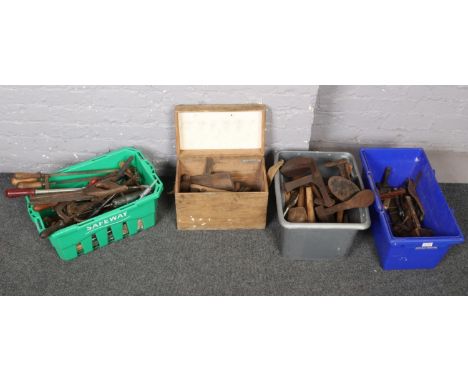 A large collection of tools to include saws, mallets, clamps etc.  