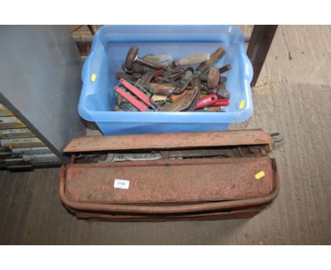 A Draper tool box and contents; and a plastic tub of various hand tools 