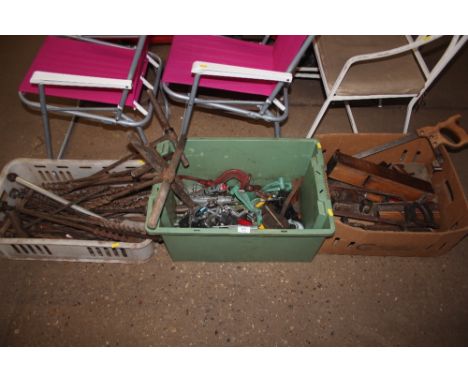 Three boxes of various tools and drill bits etc
