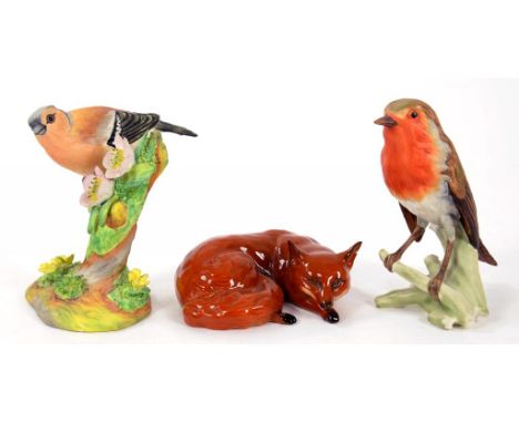 A BESWICK FOX, A GOEBEL BIRD AND A CROWN STAFFORDSHIRE BIRD, VARIOUS SIZES, PRINTED MARKS