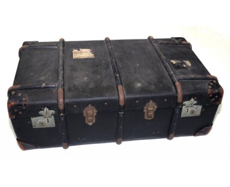 A CANVAS COVERED CABIN TRUNK, 90CM W