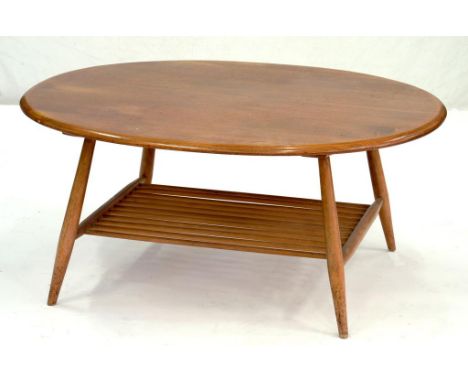 AN ERCOL OVAL COFFEE TABLE, 99CM 