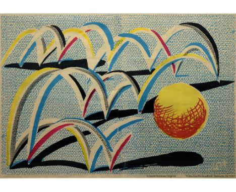 DAVID HOCKNEY - A BOUNCE FOR BRADFORD FEBRUARY 24 1987, LITHOGRAPH IN COLOUR, 39CM X 55.5CM