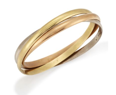 Cartier, a Trinity, bangle, by Cartier, designed as three interlocking bangles, British hallmarks for 18-carat gold, London 1
