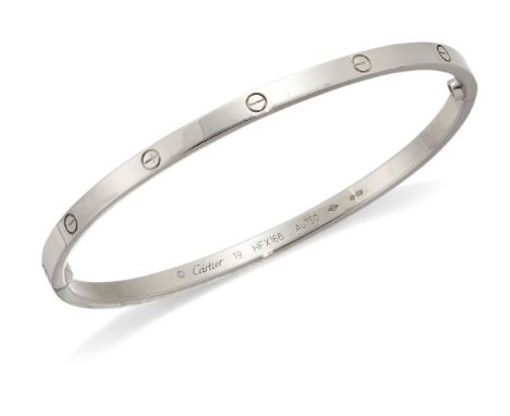 Cartier, an 18ct white gold 'Love', bangle, by Cartier, signed and numbered, maker's mark, European convention hallmarks and 