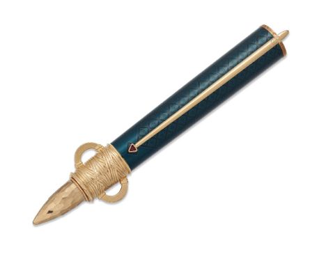 A Montblanc fountain pen, Patron of Art Homage to Moctezuma I, limited edition 2229/4810, the outer case in green enamel and 