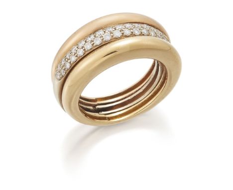 Cartier, a diamond ring, by Cartier, of half-hoop ribbed design, set with a central line of pave set brilliant-cut diamonds, 