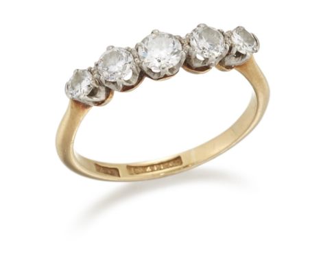 A diamond five stone ring, of half hoop design, composed of a graduated row of brilliant-cut diamonds, hoop stamped 18ct &amp