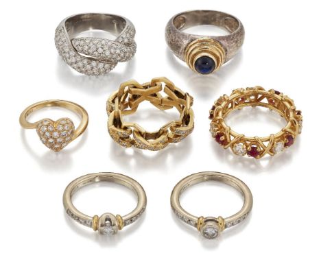 AMENDMENT: Please note that these rings are of varying sizes from K to M½. A collection of seven diamond rings, comprising a 