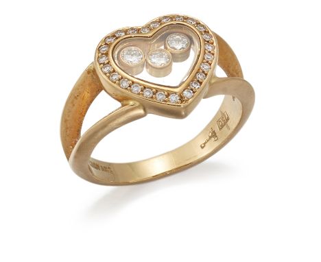 Chopard, a 'happy diamonds', diamond ring, by Chopard, the heart-shaped bezel set with three floating brilliant-cut diamonds,