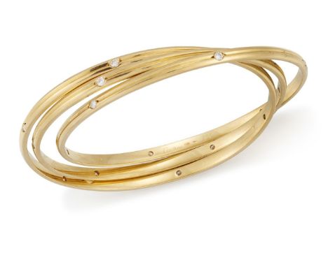 Cartier, a 'Trinity', diamond bangle, by Cartier, designed as three interlocking bangles accented with brilliant-cut diamonds
