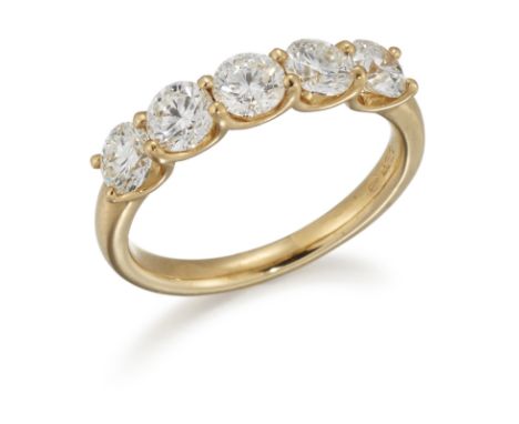 An 18ct gold diamond five stone ring, by Mappin and Webb, of half-hoop design, composed of five brilliant-cut diamonds in cla