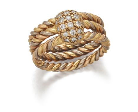 Cartier, an 18ct gold, diamond ring, by Cartier, of rope work design accented with brilliant-cut diamonds, signed Cartier, nu