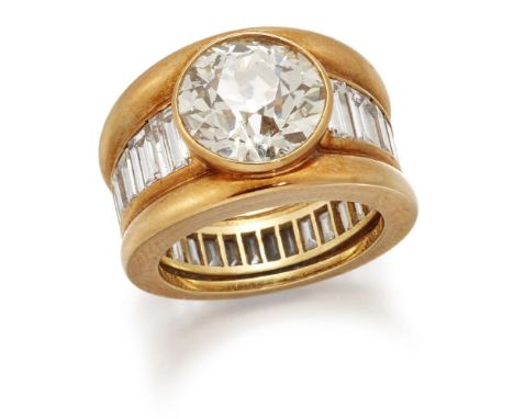 Garrard &amp; Co, an 18ct gold, diamond ring, by Garrard &amp; Co, collet set with an old brilliant-cut diamond, inset to a w