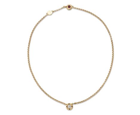 Chaumet, a diamond and ruby pendant necklace, by Chaumet, in the form of a fine belcher-link necklace with central brilliant-