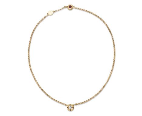 Chaumet, a diamond and ruby pendant necklace, by Chaumet, in the form of a fine belcher-link necklace with central brilliant-