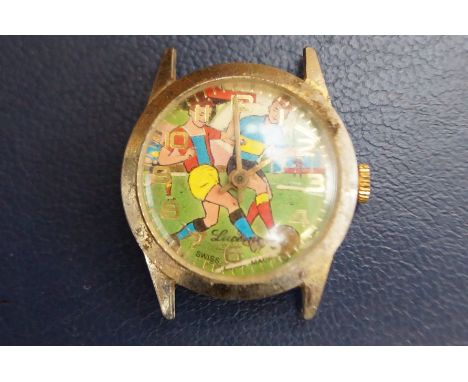 Vintage wristwatch requires attention depicting football scene
