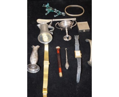 Group of metal ware, watches ect to include a silver button hook