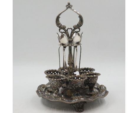 Victorian plated egg cup set and stand. UK P&amp;P Group 2 (£20+VAT for the first lot and £4+VAT for subsequent lots) 