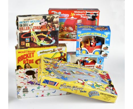 Konvolut Disney Spielzeug, Mickey Mouse Rocket Rider, Roller Coaster, Five Truck u.a., Lagerspuren, nicht geprüft, bitte besi