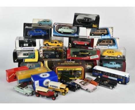 Corgi, Eligor, Solido u.a., Konvolut Fahrzeuge, 1:43, meist OVP, Z 1