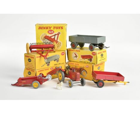 Dinky Toys, Tractor, Trailer, Hay Rake u.a., England, 1:43, LM, Z 2-3